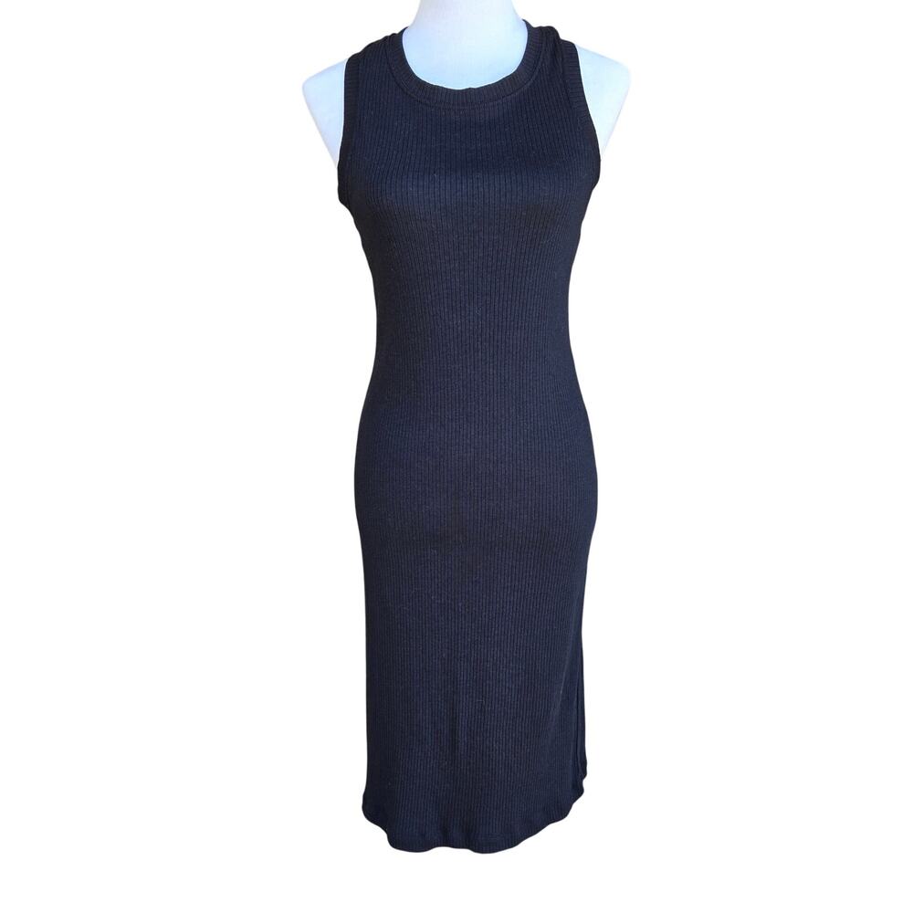 Eddie Bauer Black Ribbed Knit Racerback Tank Dress Midi Sz M Stretchy Casual